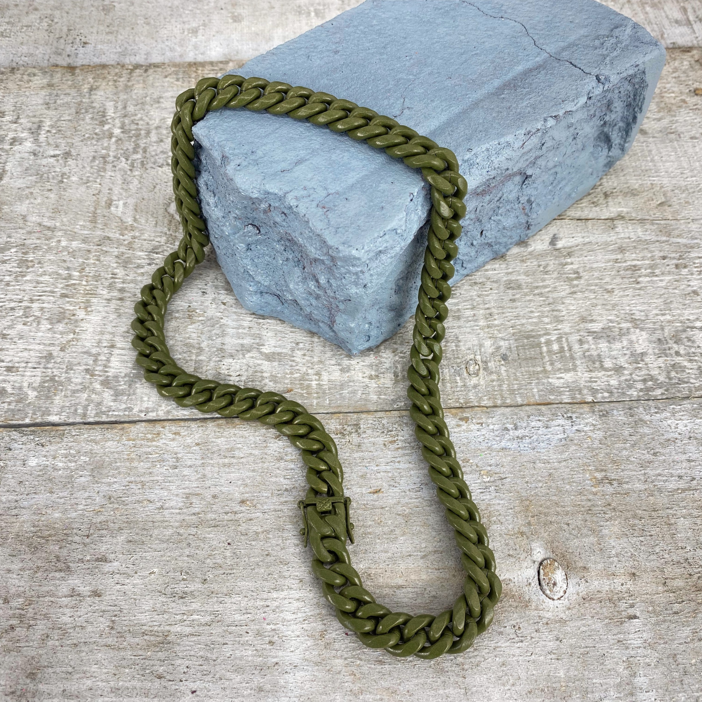 The Tactical Army Green Cuban Link Chain - Caramelo Chains