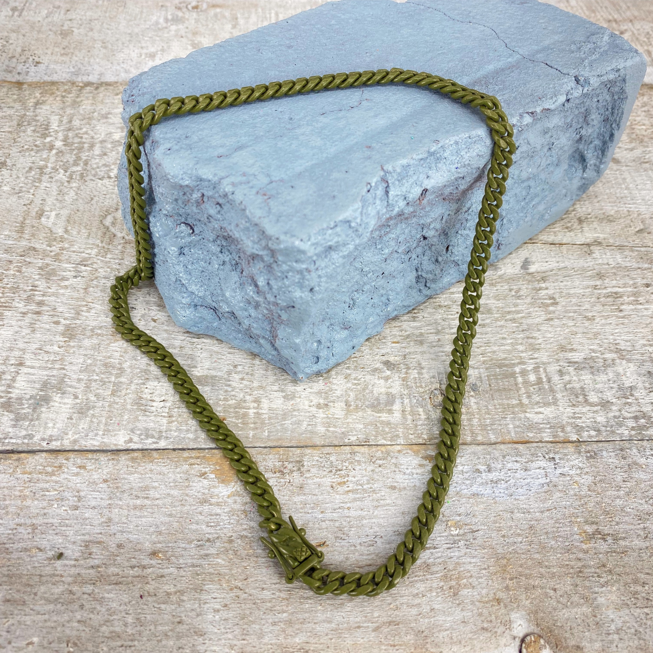The Tactical Army Green Cuban Link Chain - Caramelo Chains
